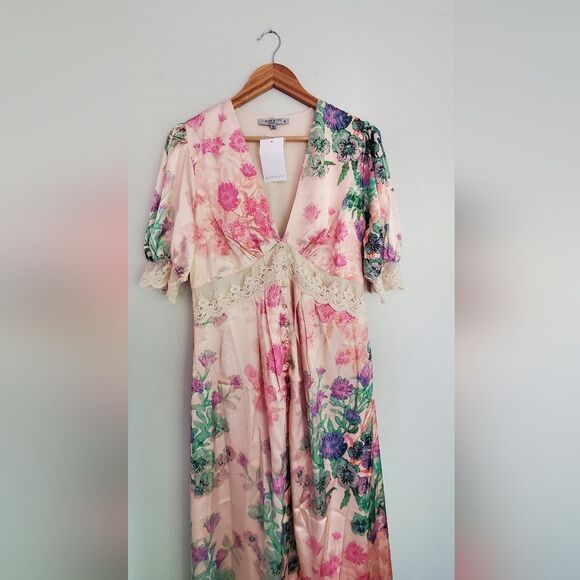 Hope & Ivy Maternity Floral Light Peach CutOut Balloon Sleeve Maxi Uk 14/  US 8 - Picture 6 of 11